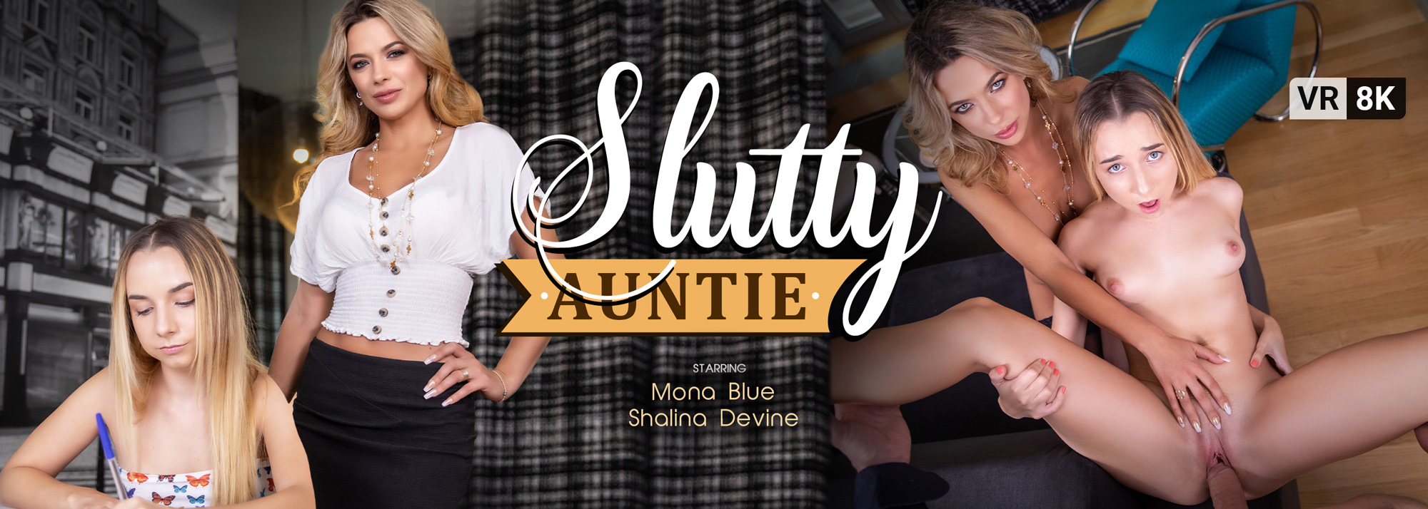 Slutty Auntie - VR Porn Video, Starring: Mona Blue, Shalina Devine
