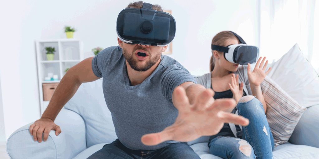 A guy with girl in VR