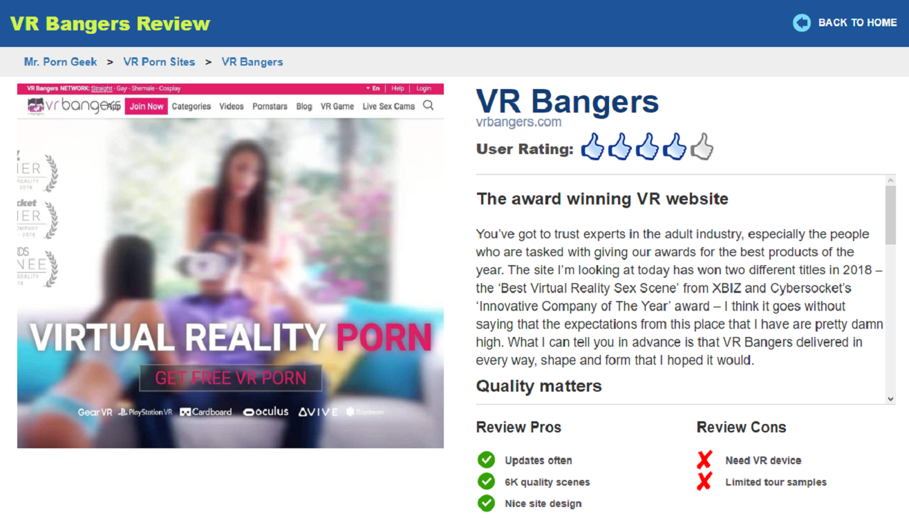 VR Bangers Ranked 1 on Mr. Porn Geek