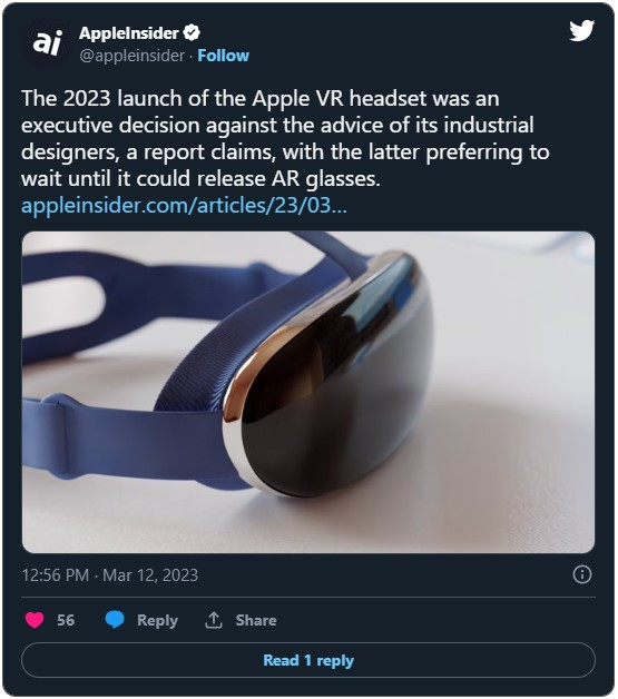 Is the Upcoming Release of Apple's VR Headset a Good Idea? Twitter 1