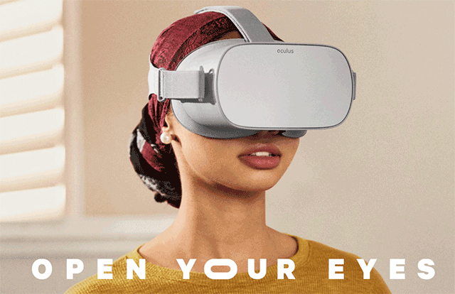Oculus Go VR headset on lady
